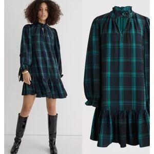 J. Crew Green and Black Plaid Mini Dress